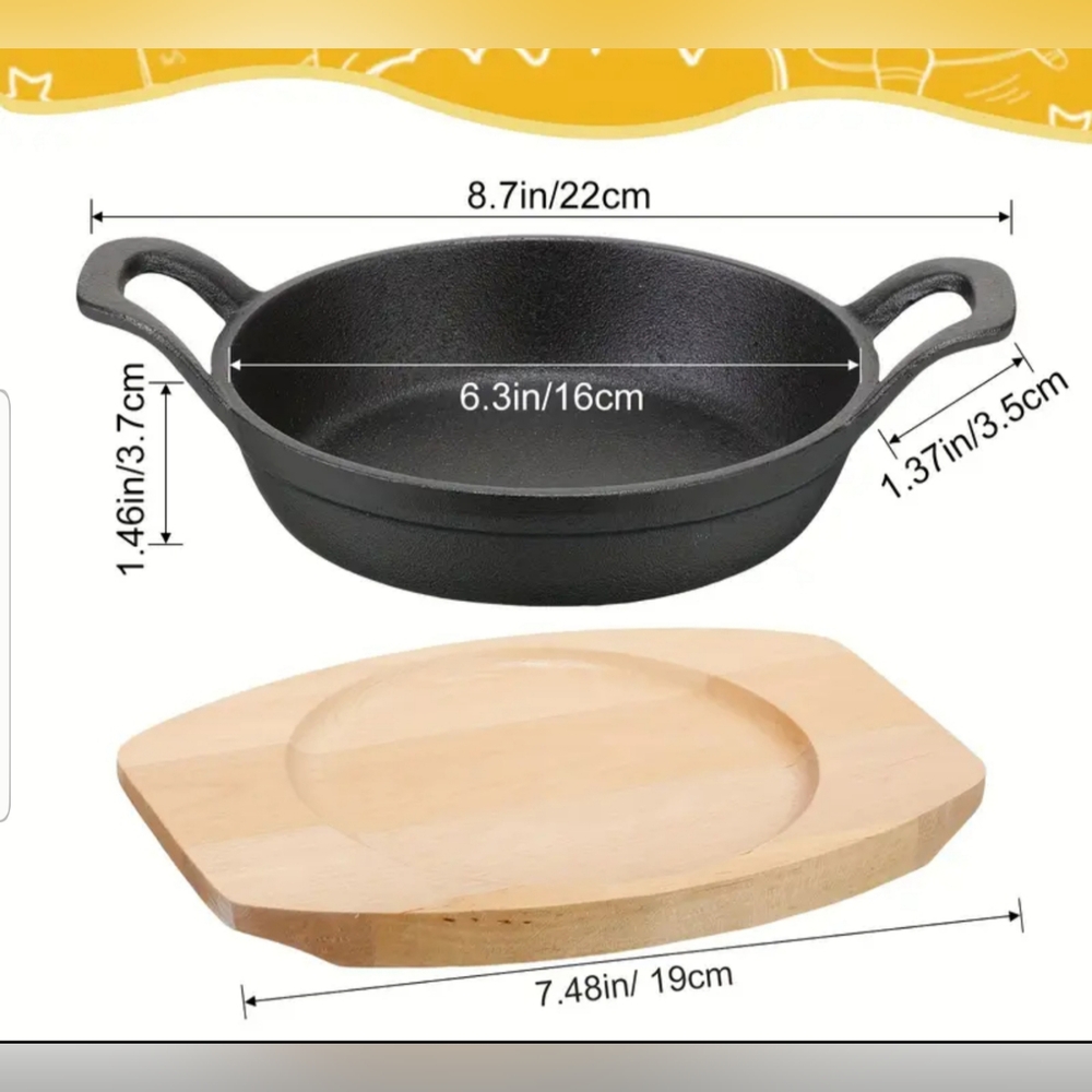 1 Double Handle Cast Iron Skillet & Wooden Tray Set - NWOB - Picture 10 of 10